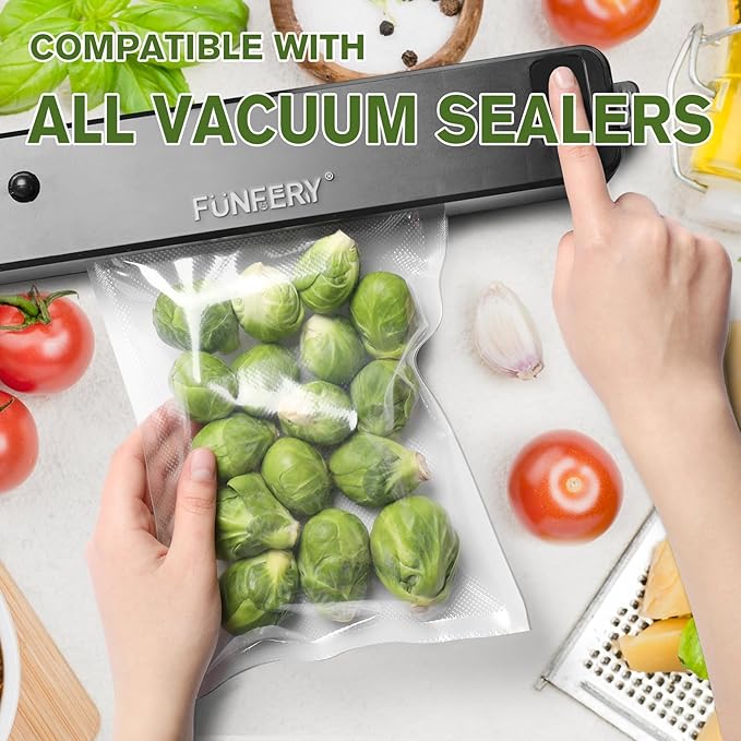FUNFERY Precut Vacuum Sealer Bags for Food, 150 Pint 6" x 10" and Quart 8" x 12" and Gallon 11" x 16", Food Long-Term Storage and Sous Vide Commercial-Grade Bag, BPA Free