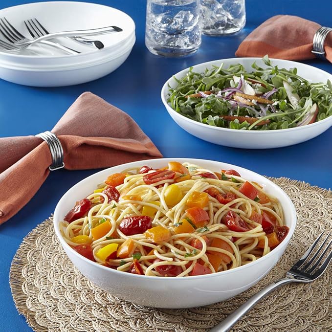 Corelle Vitrelle 4-PC Large 46-Oz Glass Meal Bowls Set, Service for 4, Compact Stack Bowls Set For Salad and Pasta, Microwave & Dishwasher Safe, White