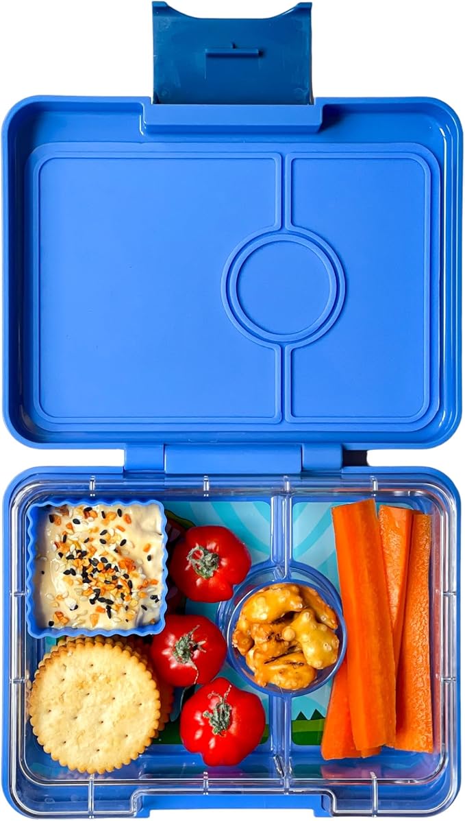 Yumbox Snack Box - 3 Compartment - Leakproof Bento Lunch Box for Kids (Surf Blue with Dinosaur Tray)
