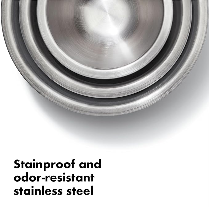 OXO Good Grips 3-Piece Stainless Steel Mixing Bowl Set - Blue/Gray, 4.7L, Multi Size