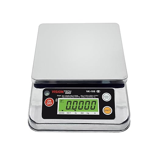 VisionTechShop VK-10S 0.1g Premium Food Kitchen Scale, Lb/Oz/Kg/g Switchable, Stainless Steel Plate Food Scale, Large LCD Display with Backlight, 12lb Capacity, 0.002lb Readability