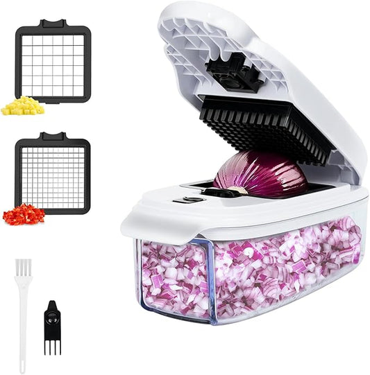 Vegetable Chopper - Veggie and Food Chopper Combo - Onion Chopper with Container - Mandoline Slicer for Kitchen, White/Black, HF5-01