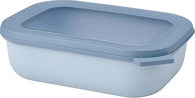 Mepal Cirqula 34oz/1,000ml Circular Rectangular Multi Food Storage & Serving Container with Transparent Lids | Perfect for Food Prep | Microwave & Dishwasher Safe | Nordic Blue | Made in Holland