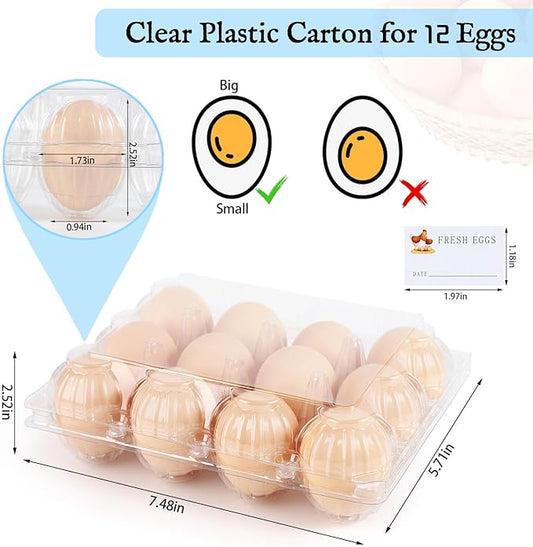 60 Packs Egg Cartons, Egg Cartons Cheap Bulk, Eggs 12 Count Clear Plastic Egg Containers for Chicken Farm, Reusable Egg Tray Holder for Family Refrigerator Storage, Market, Camping with Sticker Labels