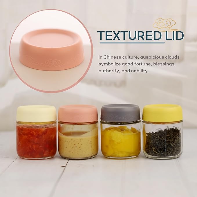 4 OZ Glass Food Jar Storage Containers with Airtight Lids, Reusable Wide Mouth Overnight Oats Glass Mason Jars for Snacks Yogurt Pudding(Multicolor 8pack)
