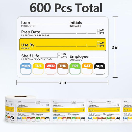 Restaurant Quality Shelf Life Food Rotation Labels Vinyl, 2” x 3” Self-Adhesive Removable Freezer Food Labels Stickers, Perfect for Reusable Containers, Food Date Sticker (Large, Count, 2)