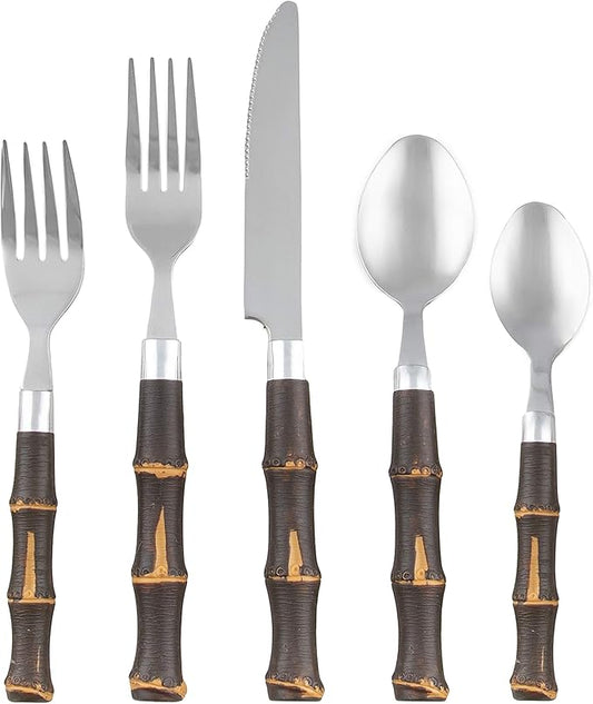 CAMBRIDGE Dark 20-Piece Bamboo-Style Flatware Service