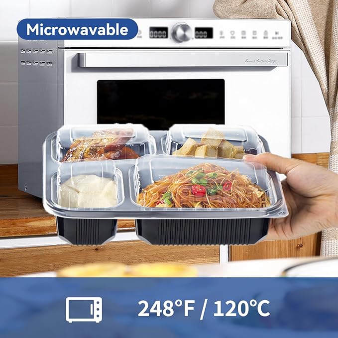 Meal Prep Container, 4 Compartment 40 Pack 34oz - Reusable Bento Boxes for Food Storage and Portion Control - To Go Containers for Meal Planning - BPA Free Microwave and Freezer Safe