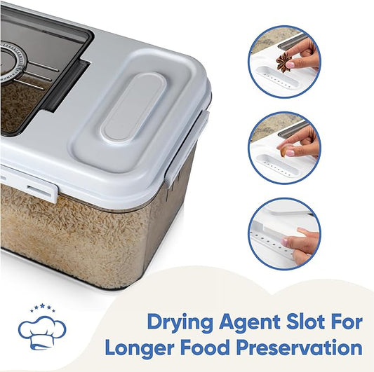 Chef's Path Extra Large Airtight Rice Storage Container with Measuring Cup, Pack of 1, 8 L Capacity, Kitchen and Pantry Canister for Rice, Flour, Sugar, and Baking Supplies