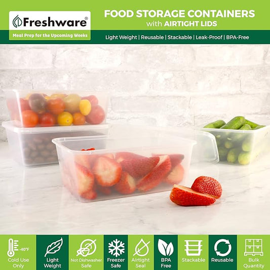 Freshware [45 Pack, 25 oz Plastic Deli Food Storage Soup Containers With Airtight Lids, Slime Containers, Freezer Safe | Meal Prep | Stackable | Leakproof | BPA Free, Clear