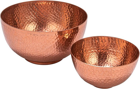 Bloomingville Round Hammered Metal Bowls, Set of 2 Sizes, Copper Finish