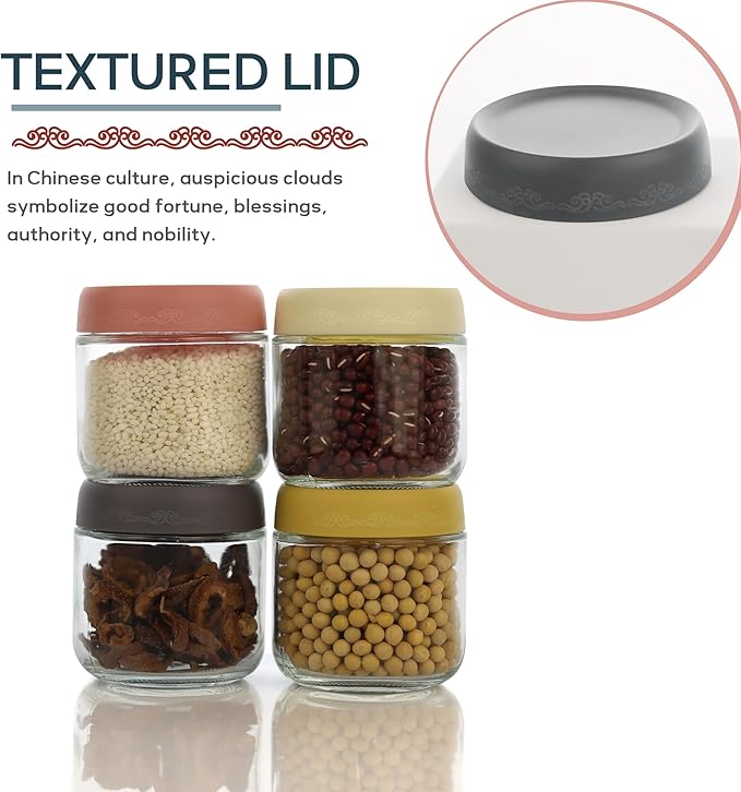10 OZ Glass Food Jar Storage Containers with Airtight Lids, Reusable Wide Mouth Overnight Oats Glass Mason Jars for Snacks Yogurt Pudding(Multicolor 4pack-2)