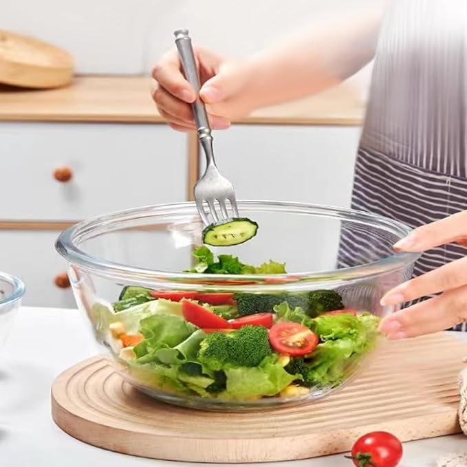 2-Pack Glass Mixing Bowls with Lids, Stackable Nesting Salad Bowls(4.7QT, 2.9QT), Large Mixing Bowl Set Batter Bowl for Cooking, Baking and Meal Prep