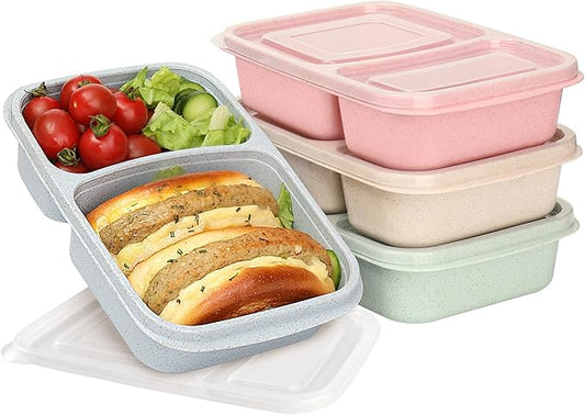 4 Pack Bento Lunch Box for Kids Adults, 2 Compartments Lunch Containers, Reusable Meal Prep Containers with Lids, Microwave & Dishwasher Safe, Divided Food Prep Containers for Travel, School ＆ Work