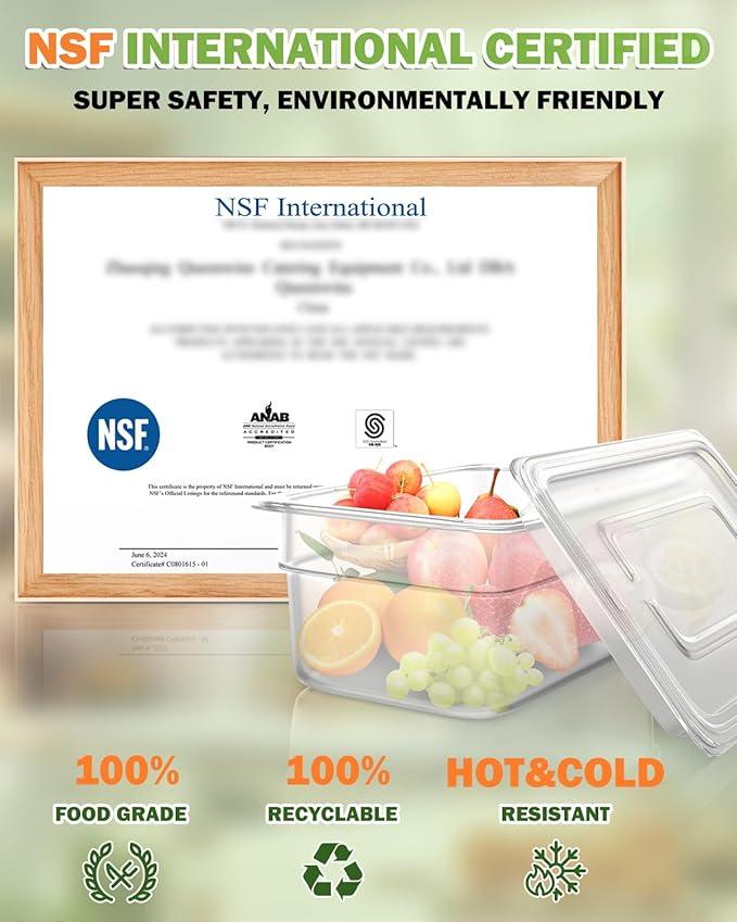 1/3 Size&4 Inch Translucent NSF Food Pan: 9 PCS[Total Seal] [Hot&Cold Resistant] Food Storage Containers with Lids, Topping Salad Bar Container (BPA-FREE)