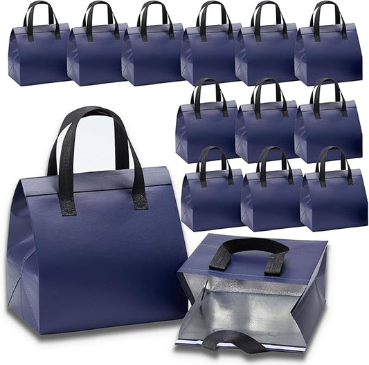 12 Pcs Insulated Take Away Bags, Disposable Lunch Bags For Food Takeaways, Coffee, Milk Tea, Seafood, Pizza, For Restaurants And Grocery Shops 9.5 x 6 x 10 In (Navy Blue)