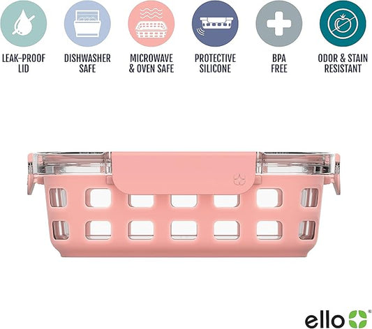 Ello Duraglass 3.4 Cup Meal Prep Sets 10Pc, 5 Pack Set- Glass Food Storage Container with Silicone Sleeve and Airtight BPA-Free Plastic Lids, Dishwasher, Microwave, and Freezer Safe, Melon