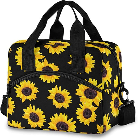 Sunflowers Insulated Lunch Bag Reusable Lunch Tote Bag Cooler Bag for Women Men Adult Lunch Box with Adjustable Shoulder Strap Leakproof Lunch Bag for Work School Picnic Camping