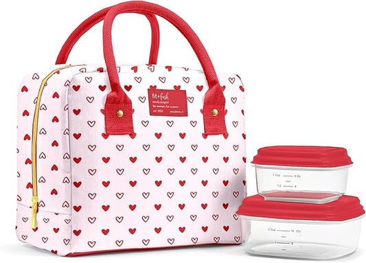 Fit & Fresh Lunch Bag For Women, Insulated Womens Lunch Bag For Work, Leakproof & Stain-Resistant Large Lunch Box For Women With Containers, Zipper Closure Bloomington Lunch Bag, Hearts