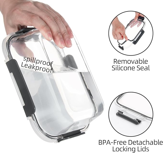 Glass Meal Prep Containers Set of 12 Food Storage Containers for Lunches, Dishwasher Safe, Grey