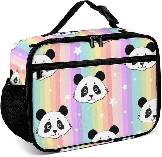 Rainbow Panda Reusable Lunch Box Insulated Lunch Bag Cooler Bag Lunchbox Meal Food Container Tote Bag for Women Kids Girls School Camping Hiking Picnic Beach Travel