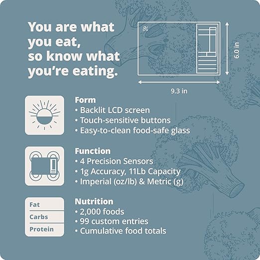 Nutrition Scale by Greater Goods with Food Grade Glass, Perfect for Calorie Counting, Meal Prep, and Weight Loss (Stone Blue)