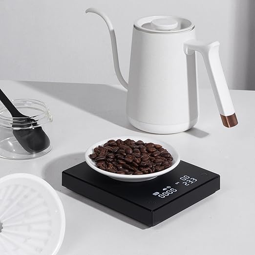 TIMEMORE Coffee Scale with Timer Basic PRO, Flow Rate Measurement, 0.1g High Precision Digital Coffee Scale, Grams and Ounces, Rechargeable, Large Silicon Pad Included, Black