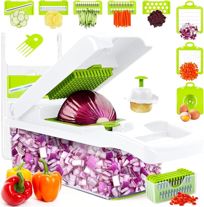 Vegetable Chopper, Onion Chopper, Mandolin Slicer,Pro 10 in 1professional food Choppermultifunctional Vegetable Chopper and Slicer, Dicing Machine, AdjustableVegetable Cutter With Container (White)