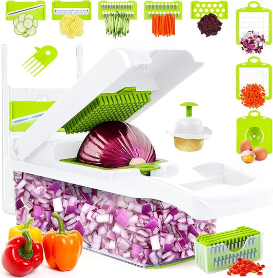 Vegetable Chopper, Onion Chopper, Mandolin Slicer,Pro 10 in 1professional food Choppermultifunctional Vegetable Chopper and Slicer, Dicing Machine, AdjustableVegetable Cutter With Container (White)