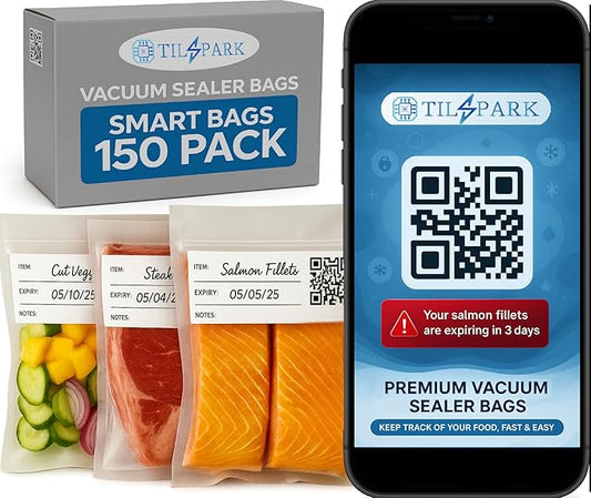 Vacuum Sealer Bags for Food Storage - Pack of 150 Smart QR Code Vacuum-Bags- 8" x 12", BPA-Free, 3.5-Mil Thick Vacuum-Storage Bags for Food Prep, Freezer Storage & Sous Vide Bag, Food-Storage Bag