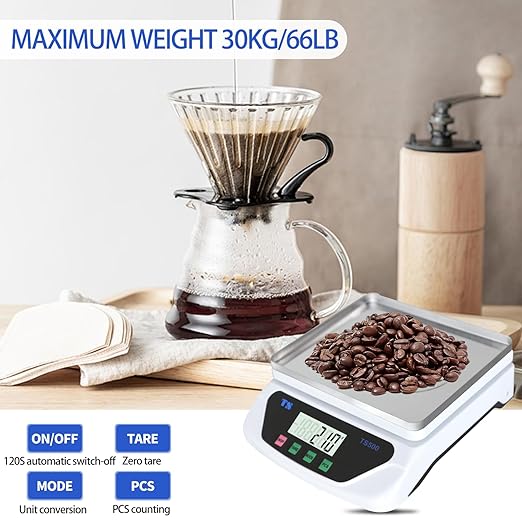 Large Digital Kitchen Scale,30KG/66lb Nutrition Calorie Scale,LCD Display 6 Units Stainless Steel Counting Scale for Cooking,Baking,Bread Meat with Adapter