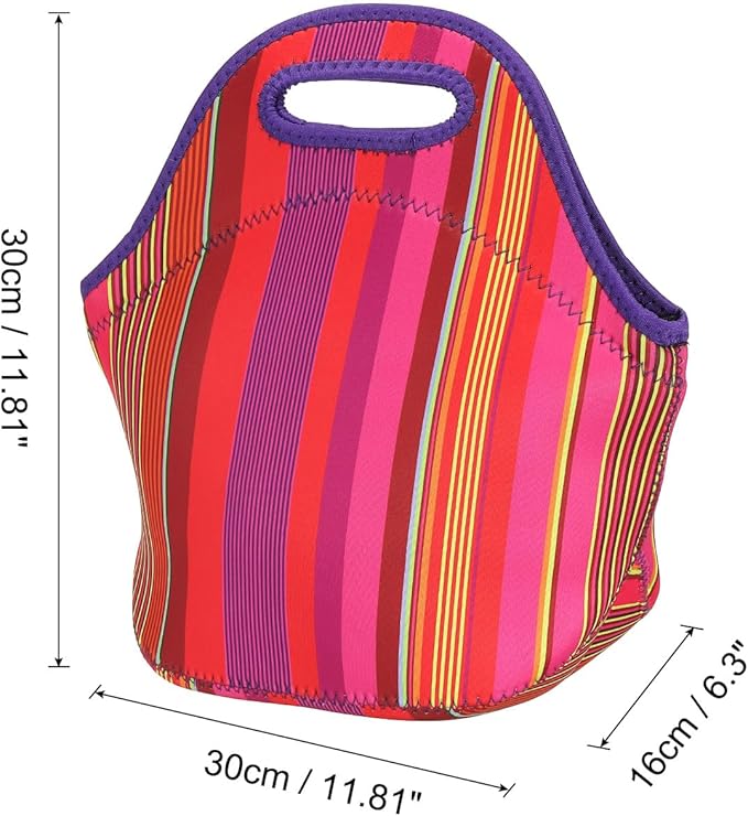 PATIKIL Insulated Lunch Bag, Neoprene Lunch Tote Bag Thermal Portable Lunch Box Food Container with Shoulder Strap for Work Office Picnic Outdoor, Thin Vertical Stripe Pattern