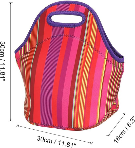 PATIKIL Insulated Lunch Bag, Neoprene Lunch Tote Bag Thermal Portable Lunch Box Food Container with Shoulder Strap for Work Office Picnic Outdoor, Thin Vertical Stripe Pattern