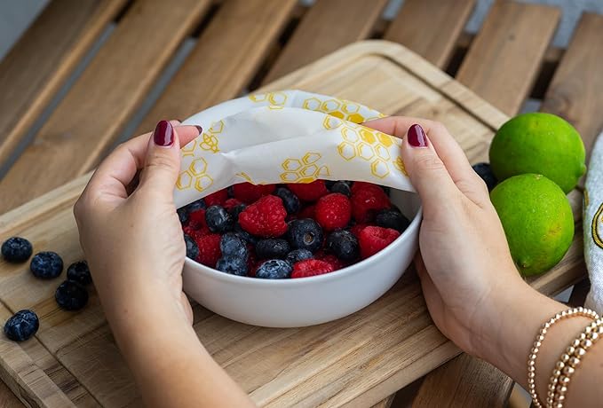 PURE & SUSTAINABLE COMPANY Beeswax Food Wraps – 3-Pack Reusable Organic Cotton Food Covers – Plastic-Free, Washable & Eco-Friendly – Natural Beeswax Wraps (S, M, L) – Honeycomb Pattern