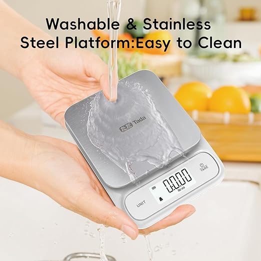 Tada 11lb Food Kitchen Digital Scale with 0.01oz/0.1g Precision IPX6 Waterproof, Type-C Charging, Ounces and Grams for Weight Loss, Cooking, Baking (White)