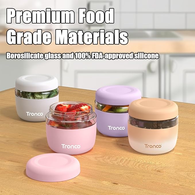 Tronco 24 oz Glass Lunch Bowl Container with Lid, Glass Food Storage Containers, Leak & Spill Proof, Soup & Stew Food Storage, Meal Prep, Airtight, Microwave Safe, BPA-Free - Ideal Gifts, 2Pack
