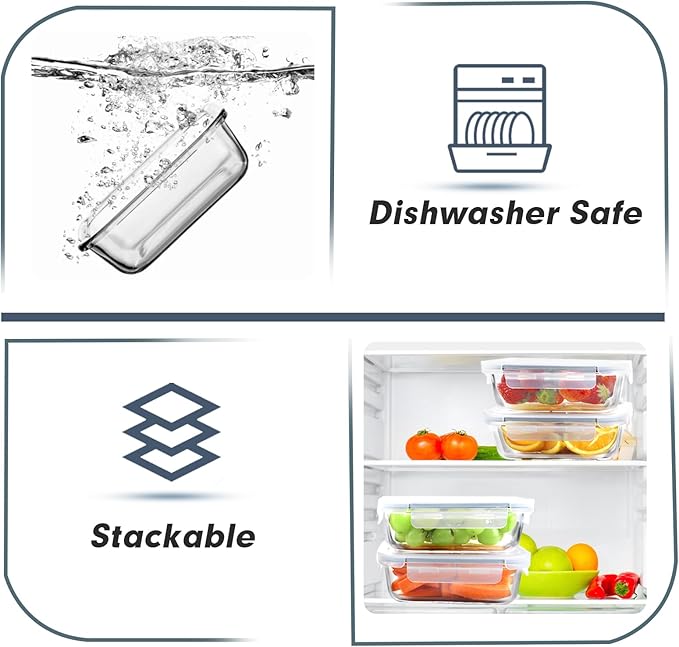 BAYZZ Glass Meal Prep Containers, 10 Packs 22 oz Glass Food Storage Containers,Airtight Lunch Containers with lids, Microwave,Freezer,Dishwasher Safe