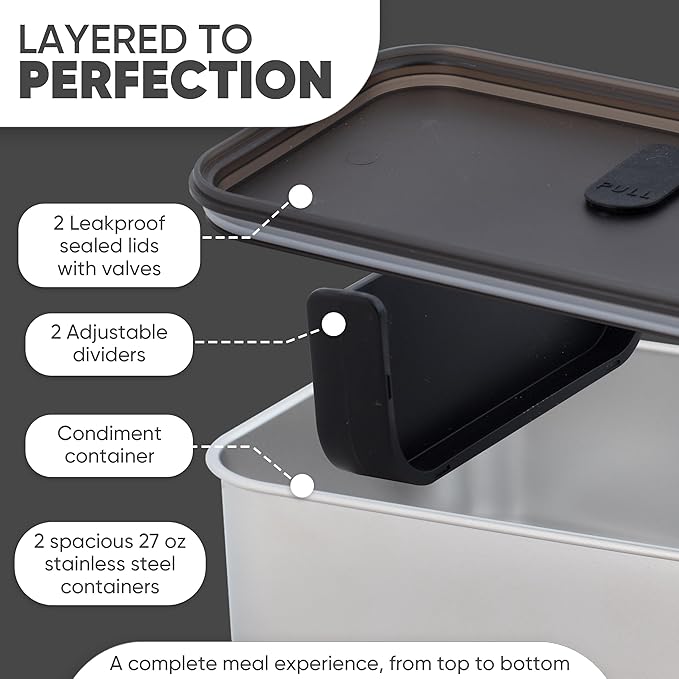 Phoenix Stainless Steel Bento Box Adult |Stackable| Microwave safe |leak proof| Bento Lunch Box for men, Women | Microwavable Metal Lunch box|Lunch Containers with compartment | 2 * 27 OZ