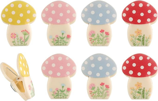 COOK WITH COLOR Cute Bag Clips - Magnetic Snack Clips for Airtight Food Storage, Spring Mushroom Design, Pack of 8