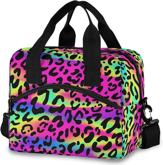 MNSRUU Insulated Lunch Bag - Rainbow Leopard Print Cheetah Neo Lunch Box Women & Men Cooler Bag Reusable Leakproof with Adjustable Shoulder Strap For Work & School