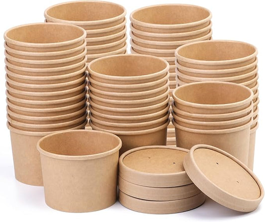 12 oz 75 Pack Paper Soup Cups with Lids, Disposable Kraft Paper Soup Bowls, Paper Soup Containers To Go, Ice Cream Cups For Dessert Yogurt Ice Cream