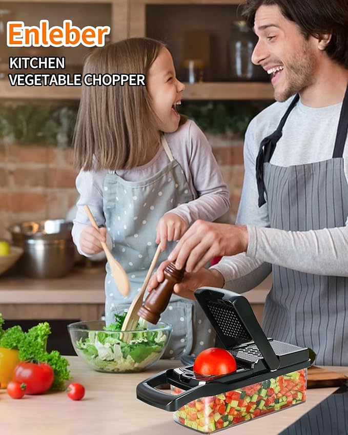 Vegetable Chopper Spiralizer Vegetable Slicer Cutter Multifunctional All-in-1 Food Choppers Dicer Onion Chopper Veggie chopper with Container Cheese Grater Includes Hand Guards and Gloves