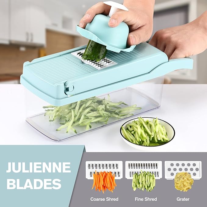 KEOUKE Vegetable Chopper 12in1 Veggie Chopper Slicer Cutter Food Dicer with Container Hand Guard Draining Basket, Blue