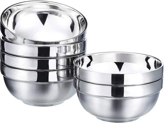 SATINIOR 6 Pack Stainless Steel Bowls for Kids and Adults Stainless Steel Cereal Bowls Double-walled Insulated Bowl Metal Snack Bowl
