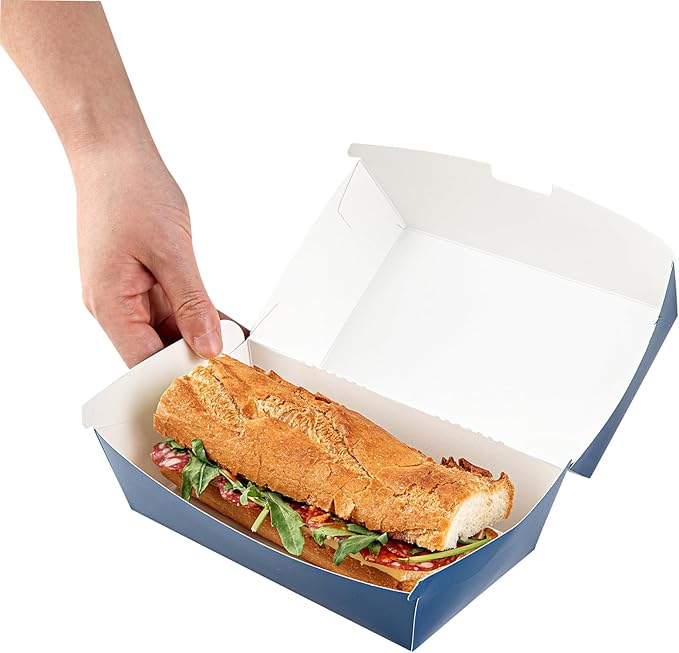 Restaurantware Bio Tek 6.7 x 3.5 x 3.5 Inch Clamshell Food Containers 100 Disposable Sandwich Containers - Hinged Lid Tab-Lock Closure Frenchie Paper Hot Dog Containers Greaseproof