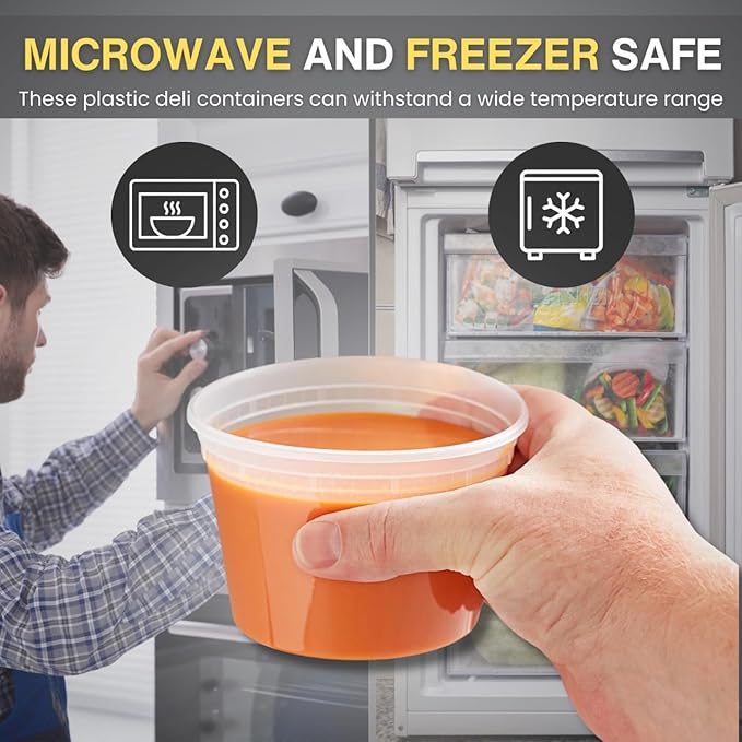 Plastic Deli Containers with Lids Combo Set, 32oz 16oz 8oz Food Storage Containers with Lids, Stackable, Leakproof, BPA Free, Microwave and Freezer Safe for Meal Prep, Salad, Snacks.