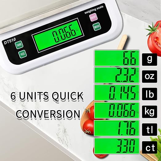 Large Digital Kitchen Scale 88lbs/40kg Kitchen Scales for Food with Tare and PCS Funtion LCD Display Stainless Stee Tray Baking Scale for Baking and Cooking, Adapter Included (White, 40kg)