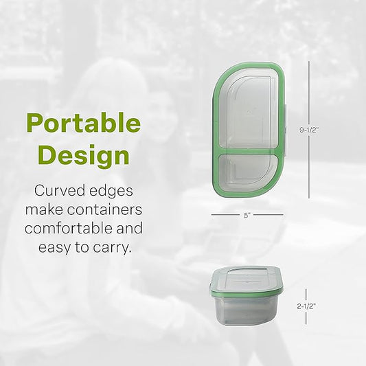 Half-Sized To-Go Divided Compartment Container, 9-1/2" X 5" X 2-1/2", Reusable, Microwave Safe, NSF Certified, Smoke/Green