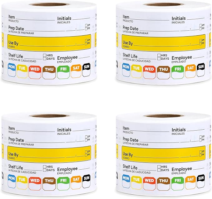 Restaurant Quality Shelf Life Food Rotation Labels Vinyl, 2” x 3” Self-Adhesive Removable Freezer Food Label, Perfect for Reusable Containers, Easy to Remove, Food Safety Date Sticker (4 Pc)