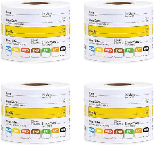 Restaurant Quality Shelf Life Food Rotation Labels Vinyl, 2” x 3” Self-Adhesive Removable Freezer Food Label, Perfect for Reusable Containers, Easy to Remove, Food Safety Date Sticker (4 Pc)